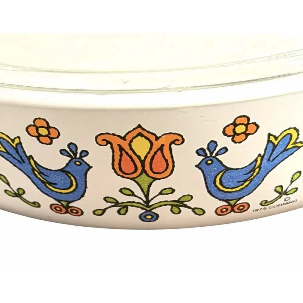 Vintage CORNING WARE Country Festival Skillet Menuette Birds Lid USA 3423-63